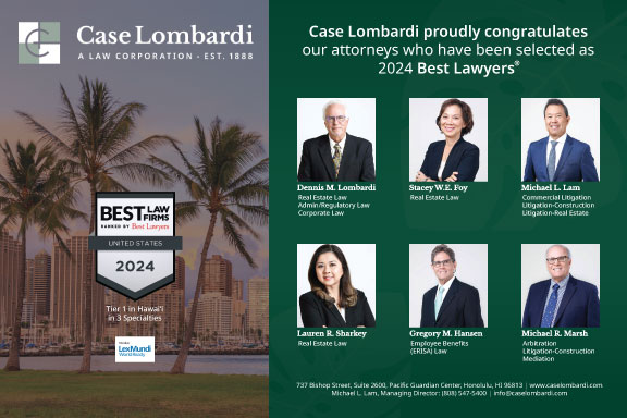 image of ad for case lombardi, a law corporation used in Honolulu Magazine.